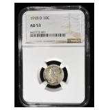 1918-D MERCURY DIME NGC AU53