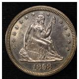 1858 SEATED LIBERTY QUARTER CH/GEM BU