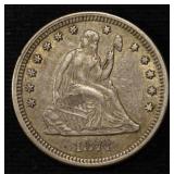1877 SEATED LIBERTY QUARTER CH AU