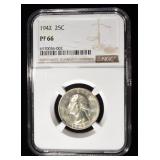 1942 WASHINGTON QUARTER NGC PF66