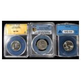 (3) GRADED WASHINGTON QUARTERS