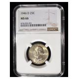 1946-D WASHINGTON QUARTER NGC MS66