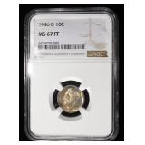 1946-D ROOSEVELT DIME NGC MS67 FT