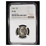 1951 JEFFERSON NICKEL NGC PF66
