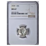 1939 MERCURY DIME, NGC MS-67