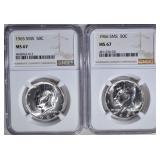 1965 & 66 SMS KENNEDY HALF DOLLARS, NGC MS-67