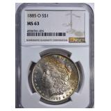 1885-O MORGAN DOLLAR, NGC MS-63 COLOR