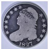 1827 BUST HALF DOLLAR, O-136, VG