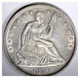 1859-O SEATED HALF DOLLAR, AU/BU