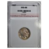 1927 BUFFALO NICKEL CCGS SUPERB GEM