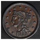 1853 LARGE CENT  BU