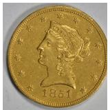 1851 $10 GOLD LIBERTY HEAD  BU