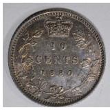 1880-H SILVER 10 CENTS CANADA CH.BU