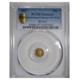 1867 BG-825 GOLD 1/4 DOLLAR LIBERTY ROUND