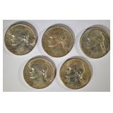 5-BU 1944-D SILVER JEFFERSON NICKELS