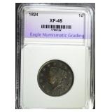 1824 LARGE CENT, ENG XF/AU