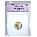 1924-D MERCURY DIME, NGP GEM BU FSB