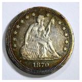 1870 SEATED QUARTER, XF