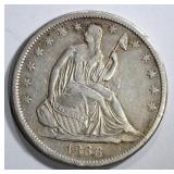 1866-S SEATED HALF DOLLAR, XF+ NICE