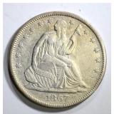 1867-S SEATED HALF DOLLAR, XF/AU