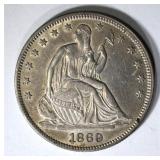 1869 SEATED HALF DOLLAR, CH AU NICE