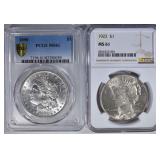 SILVER DOLLAR LOT: 1890 PCGS MORGAN MS61 &