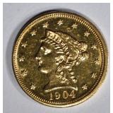 1904 $2 1/2 GOLD LIBERTY HEAD  GEM BU PL