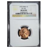 1972 DDO LINCOLN CENT NGC MS 66 RD