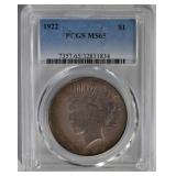 1922 PEACE DOLLAR PCGS MS65