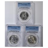 3 PCGS FRANKLIN HALF DOLLARS:  1951 AU55,