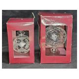 2 Clear Blown Glass Christmas Ornaments