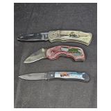 3 Manual Folding Pocket Knives: Bear, Wolf, & Lion