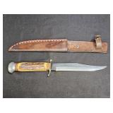 Vintage FA Bowers Co. Stag Handle Bowie Knife