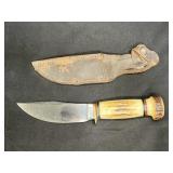 Vtg Marbles Fixed Straight Blade Bone Handle Knife
