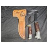 Vintage Western Hatchet Knife Combo in Sheath