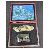 Wolf Knife & Zippo Style Lighter Set with Display