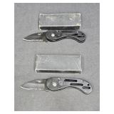 2 Small Black Automatic Button Open Pocket Knives