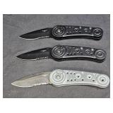 3 Folding Knives - 2 Black & 1 Silver