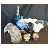 Bottle, Insulator & Vtg Fenton Hobnail compote