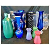 Assorted Glass Vases and Frogs
