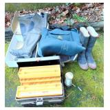 Fishing - 2 Waders, Tackle Box & Boots