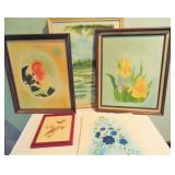 4 Acrylic/Oil Paintings & Needlework