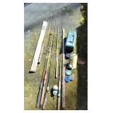 7 Fishing Poles 3 Reels & Tackle Box