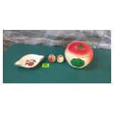 Blushing Apple Cookie Jar, S & P Shakers, Dish