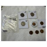 (3) V Nickels; Wheat Penny; Other Pennies