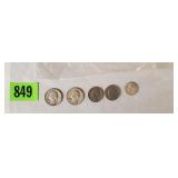 2-Silver Quarters, 1-Silver Dime; 2 1960s Nickels