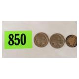(2) Buffalo Nickels & (1) Barber Dime