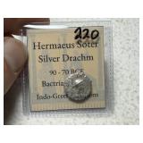 Hermaeus Soter Silver Drachm 90-70 BC Ancient Coin