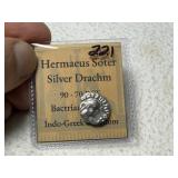 Hermaeus Soter Silver Drachm 90-70 BC Ancient Coin