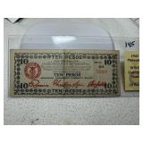 1943 WWII Guerilla Issue Philippines 10 Pesos Note